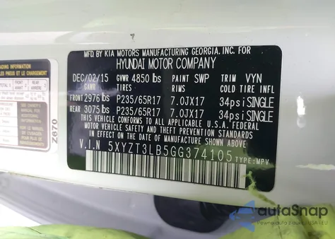 2016 Hyundai Santa Fe Sport 2.4L z USA, uszkodzony, nr VIN 5XYZT3LB5GG374105